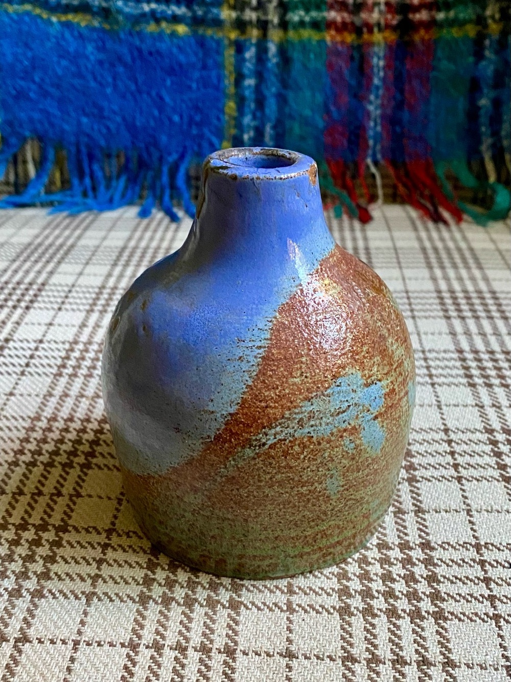 Handcrafted Blue and Brown Ceramic Bud Vase